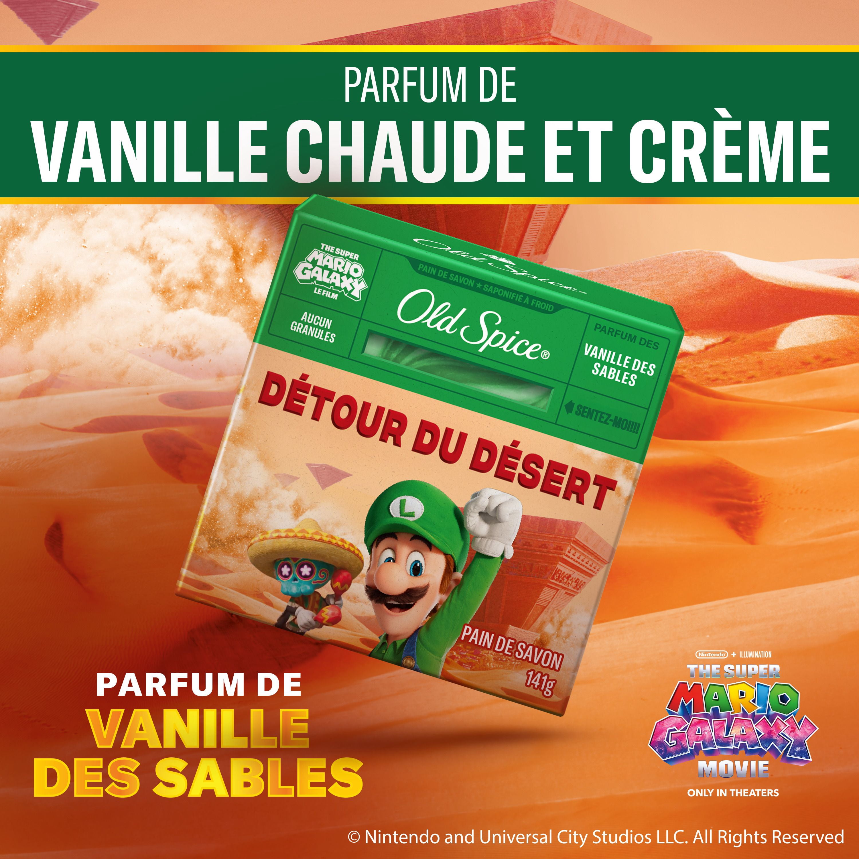 Pain de savon Old Spice saponifié à froid pour hommes, Détour du désert, parfum de vanille des sables, Old Spice x The Super Mario Galaxy Movie, aucun granule, 141 g