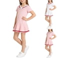 thumbnail image 1 of JDQJBZ Toddler Girls Short Sleeve Dress Collar Ruffle Hem School Outfit, 1 of 5
