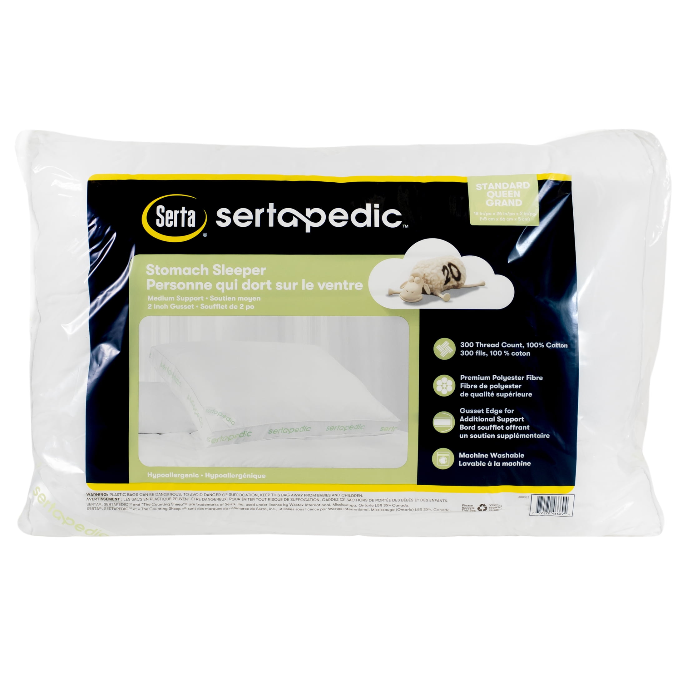 Sertapedic Medium Support Gusset Standard/Queen Pillow