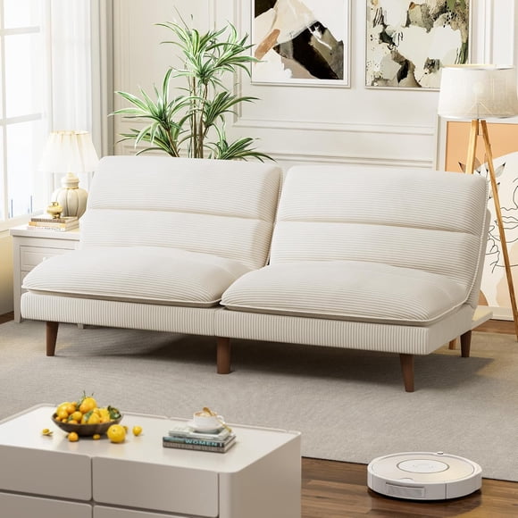 Homall Futon Sofa Bed,Corduroy Futon Couch with Adjustable Backrest Convertible Sofa Bed Folding Futons Small Couches for Small Spaces Living Room Bedroom Apartment Office,Beige