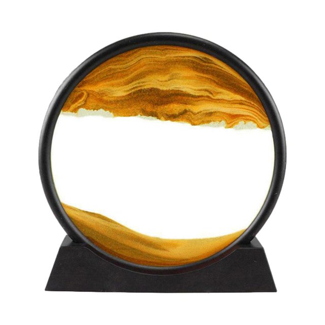 DOLITY Round Glasss Art Picture 3D Effect Dynamic Deep Sea Flowing Sand Art, Birthday 7in Yellow