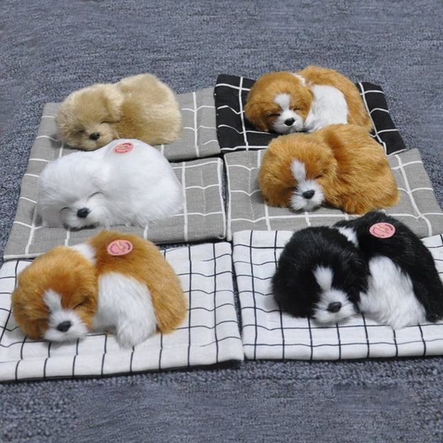Realistic Sleeping Dog Plush Doll Sound Mat Home Car Cashboard Decoration Gift