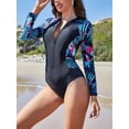 thumbnail image 3 of Charmo Women's One Piece Rashguard Swimsuit Floral Zip Front Surfing Shirt Sun Protection, 3 of 5