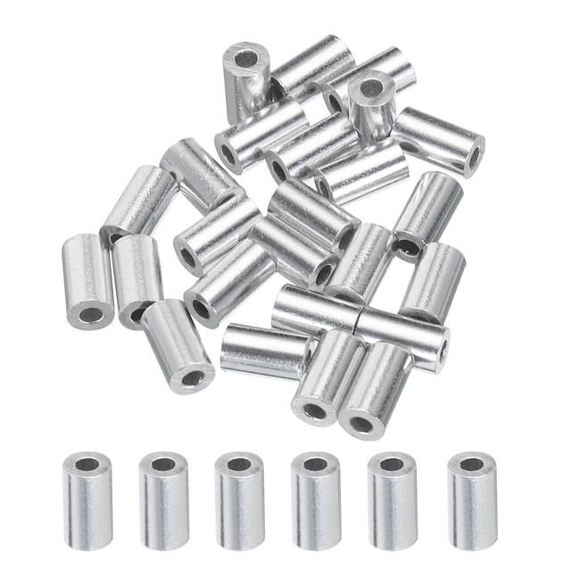 Unique Bargains 1/16' 1.5mm Aluminum Crimping Loop Sleeve Single Round Ferrule for Wire Rope Cable Line End, Silver 25 Pack