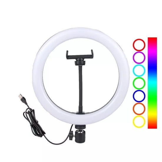 Anneau Lumineux Selfie RVB de 10” avec Trépied de 65 Pouces et Support pour Téléphone, pour TikTok/Youtube/ Diffusion en Direct/maquillage/photographie/réunions - avec Opérateur Contrôlé