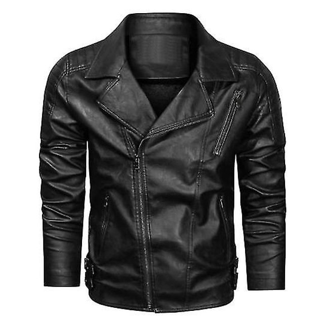 Veste en Cuir pour Homme de Grande Taille, Fabriquée en Cuir PU Lavé avec un design Décontracté Inspiré des Motos. Ses Caractéristiques Incluent une Fermeture Éclair avant, un Col à Revers Cranté et des Coutures Détaillées. Sa Couleur Noire Élégante en Fait un Choix Polyvalent pour l'Extérieur pour Diverses occasions.
