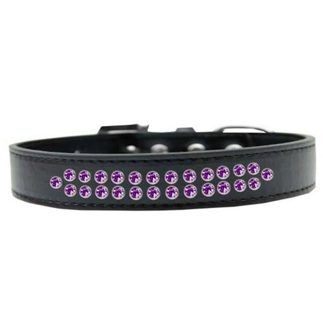 Collier Deux Rangées en Cristal Violet Taille 16 Chien Noir
