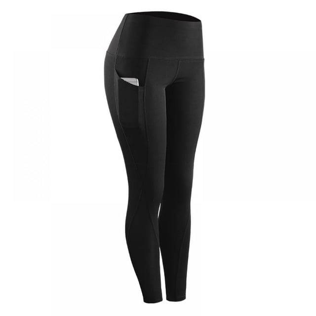 Leggings Pantalon à Haute Élasticité Femme Uni Extensible Compression Vêtements de Sport Décontracté Yoga Jogging Leggings Pantalons avec Poche M-3TG
