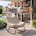 thumbnail image 3 of Indoor Outdoor Patio Rocking Glider Chair – 450 lbs Capacity – Weather-Resistant Rattan, UV-Proof Cushion & soft Toy Fleece Upholstery – Sturdy Rubber Wood & Reinforced Steel Frame, 3 of 7