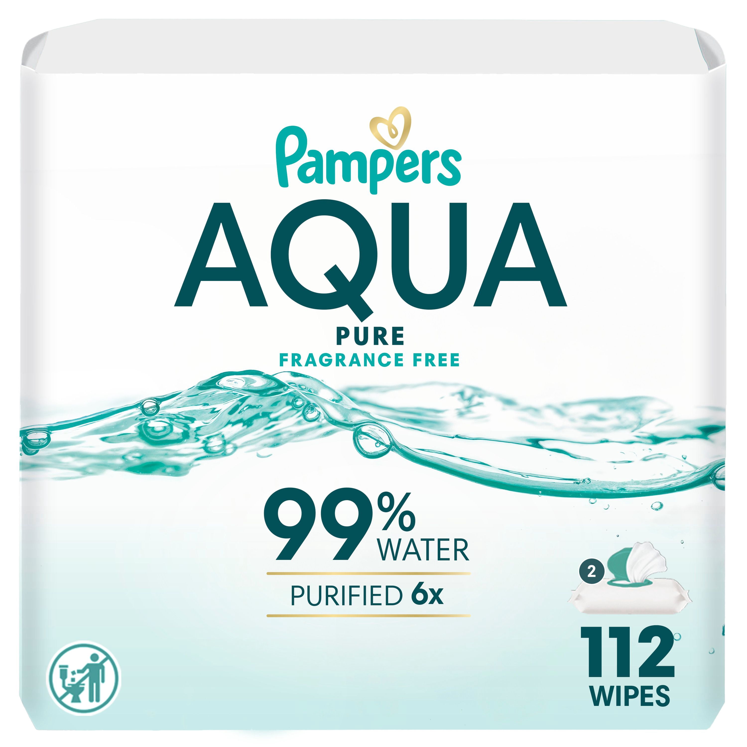 Lingettes pour bébés Pampers Aqua Pure, 99 % d’eau, sans parfum, non parfumées, à base d’eau, lingettes pour bébés à usage multiple, total de 112 lingettes pour bébés (2X emballages rabattables)