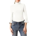 thumbnail image 1 of INSPIRE CHIC Pull à col roulé pour femmes à manches 3/4 avec volants, tricot slim en rib, S Blanc, 1 of 8