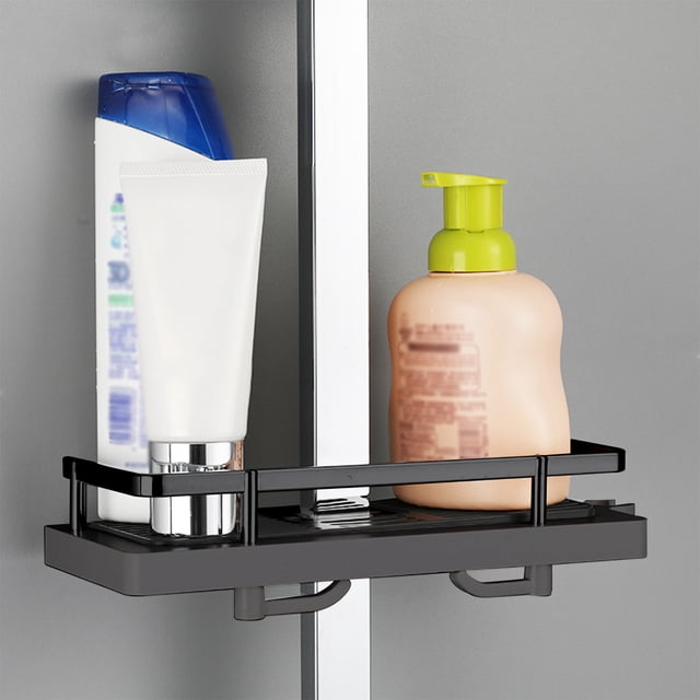 LSLJS Square Rod Shower Rack Punch-Free Shower Caddy Shelves Slide Bar for Shower Head, Shampoo, Soap Holdersuitcase, with Stainless Steel Guardrail, Shower Shelves W