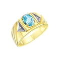 thumbnail image 3 of RYLOS Men's Rings 14K Yellow Gold Ring Classic Designer Style 8X6MM Oval Gemstone & Diamond Ring Blue Topaz Birthstone Rings For Men Size 8, 3 of 7