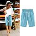 thumbnail image 3 of Timegard Summer Shorts for Women Casual Elastic Waist Ruched Solid Color Knee Length Pants with Pockets, 3 of 3