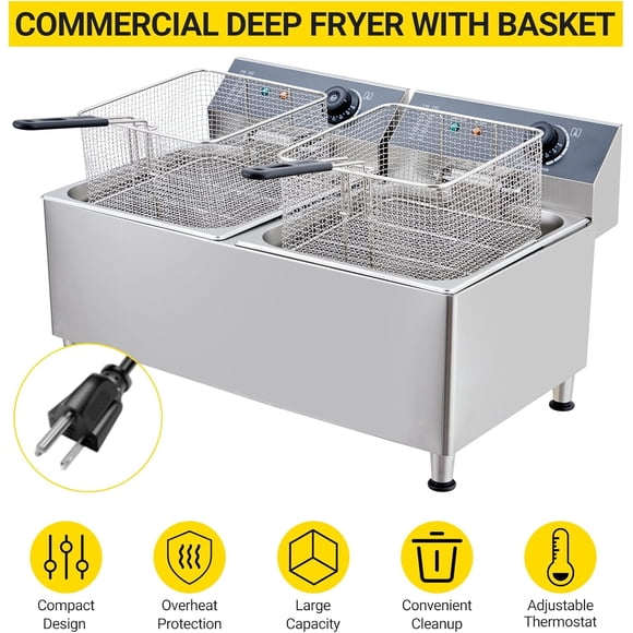 EastVita Friteuse Électrique en Acier Inoxydable 11+11 L avec Paniers, Doublure 201