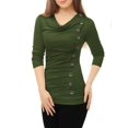 thumbnail image 5 of INSPIRE CHIC Women's Cowl Neck Long Sleeve Top Button Decor Ruched Front Regular Fit Pullover Top XS Green, 5 of 5