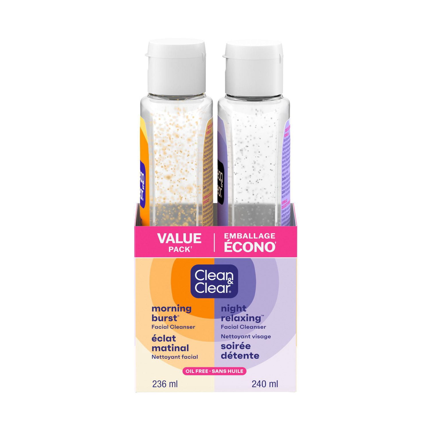 Clean & Clear Emballage Écono Jour et Nuit Nettoyant Quotidien pour le Visage, Sans Huile, Vitamine C, BHA, Acide Hyaluronique, Non Comédogène