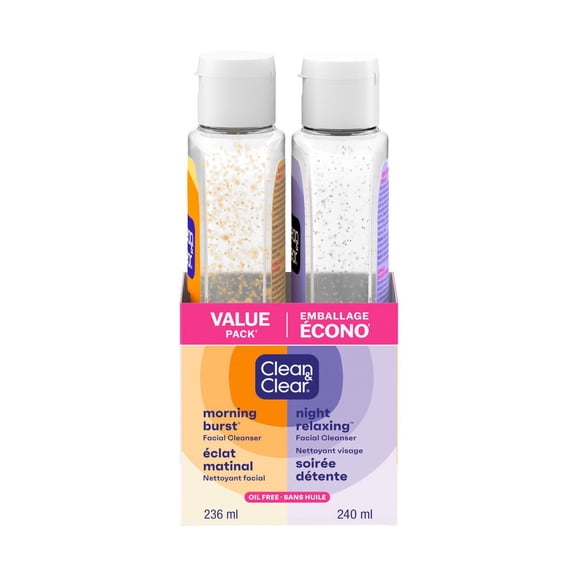 Clean & Clear Value Pack Day & Night Daily Face Wash, Oil-Free, Vitamin C, BHA, Hyaluronic Acid, Non-Comedogenic