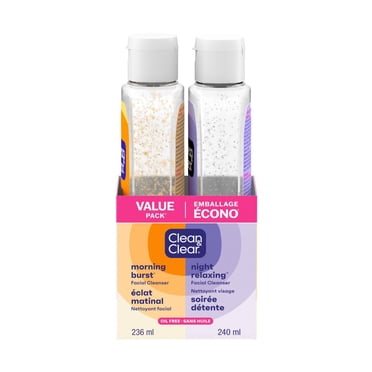 Clean & Clear Emballage Écono Jour et Nuit Nettoyant Quotidien pour le Visage, Sans Huile, Vitamine C, BHA, Acide Hyaluronique, Non Comédogène