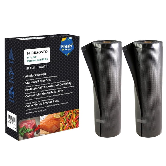FLRBAGSTO All Black Vacuum Sealer Rolls 11" x 50', 5.5 Mil Vacuum Seal Bags for Food Storage, Sous Vide, and Meal Prep, Heavy Dut