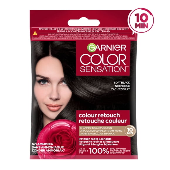 Garnier Color Sensation Retouche Racines et Couleur, Teinture Capillaire Demi-Permanente, 2.0 Noir Doux