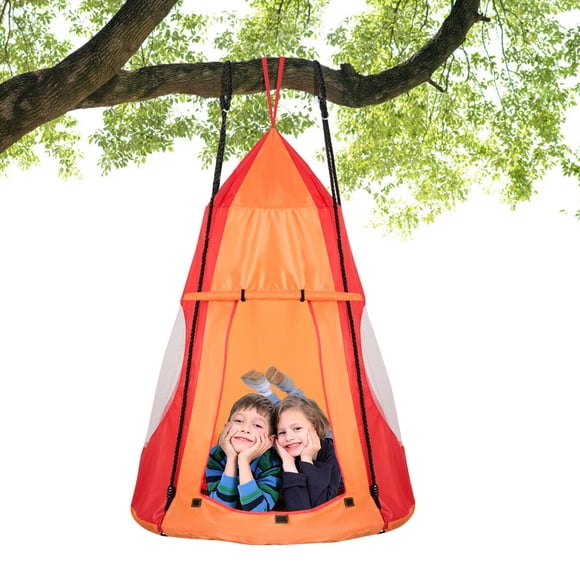 Gymax 40'' Kids Hanging Chair Swing Tent Set Hammock Nest Pod Seat Orange