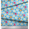 thumbnail image 2 of Soimoi Blue polyester Crepe Fabric Omlet & Bread Slice Food Print Sewing Fabric Yard 42 Inch Wide, 2 of 6