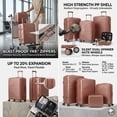 thumbnail image 4 of TRAVLR Monograph 4 Piece Luggage Set, Unbreakable Polypropylene Hardside Spinner Suitcase with 12" Vanity Case, Anti-Blast YKK Zippers, TSA Lock, Expandable Travel Bags (Rose Gold), 4 of 7