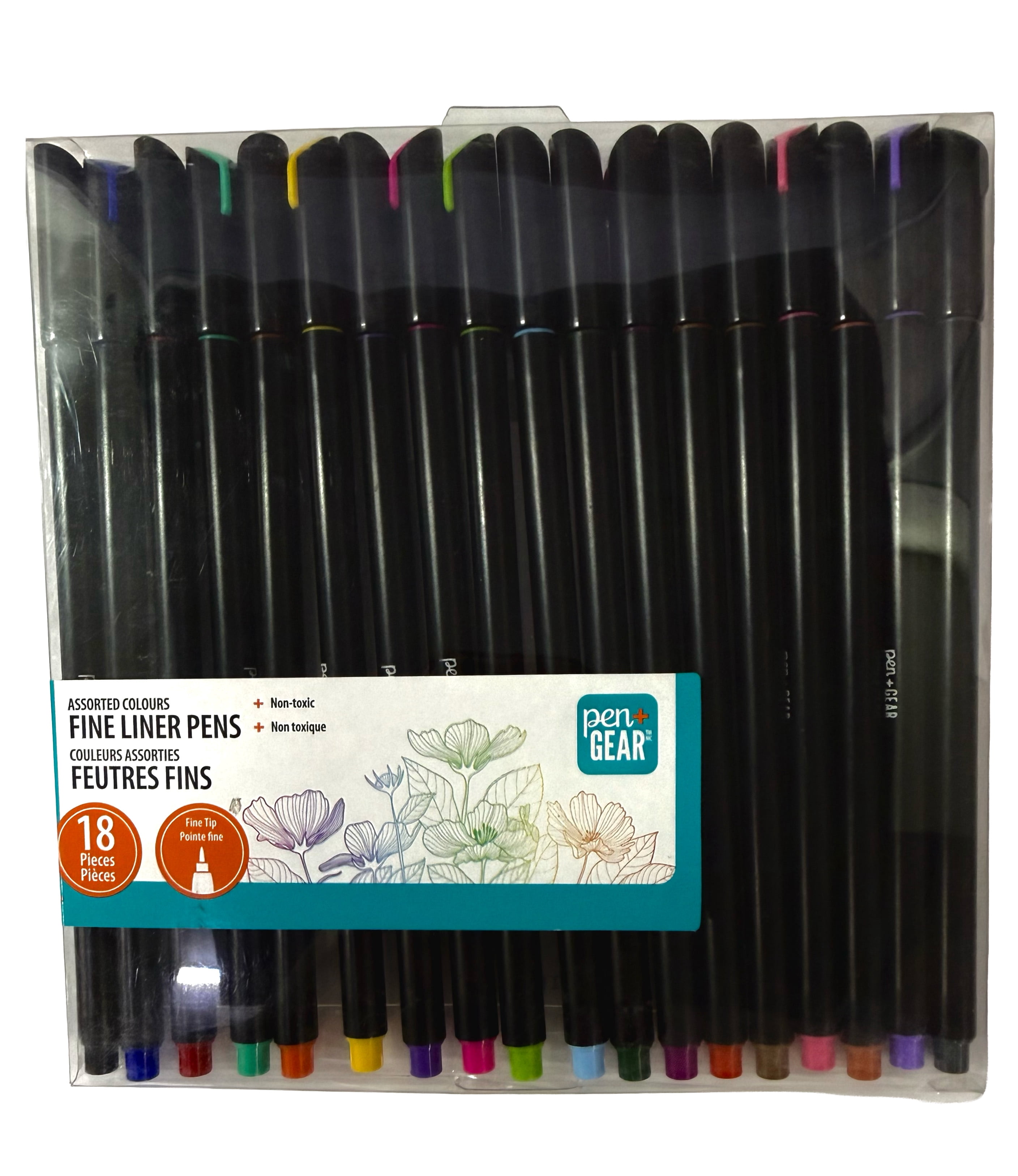 Pen+Gear, 18CT feutres Fins, couleurs assorties, non toxiques, pointe ultra fine, conformes à la norme ASTM D4236