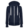 thumbnail image 1 of Mrat Mode Femmes à Capuche Décontracté à Capuche Ajusté Fermeture Éclair Cordon Hauts à Capuche Dames Blouse à Capuche Manches Longues Col Rond Chemise Polaire Grande Taille Tunique Chandail Manteau Navy_CC m, 1 of 2