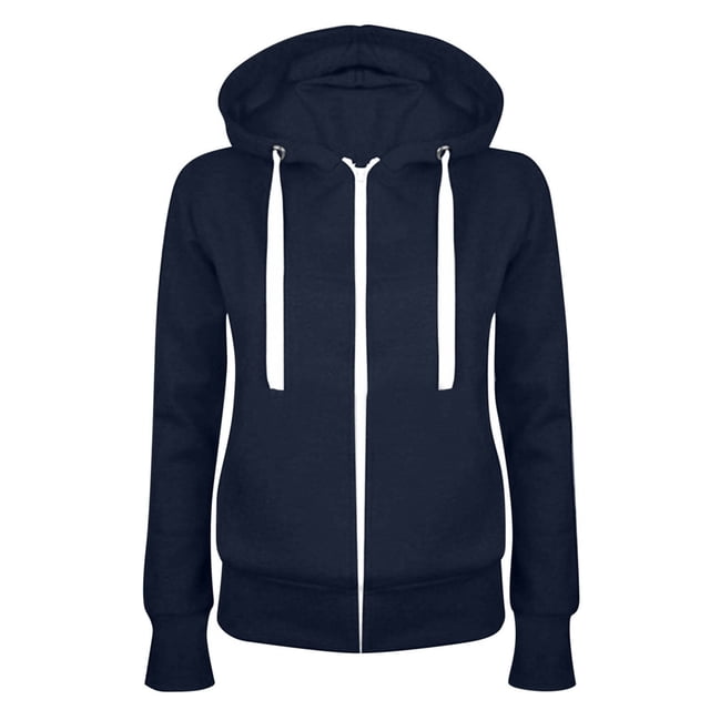 Mrat Mode Femmes à Capuche Décontracté à Capuche Ajusté Fermeture Éclair Cordon Hauts à Capuche Dames Blouse à Capuche Manches Longues Col Rond Chemise Polaire Grande Taille Tunique Chandail Manteau Navy_CC m