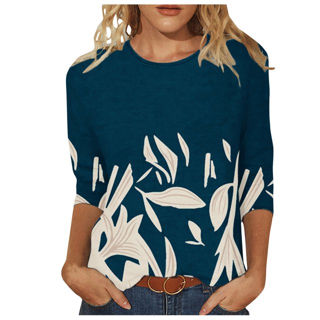 CEHVOM T-shirt de Mode pour Femme Mi-Long à Manches 3/4 Blouse à Col Rond Hauts Décontractés Liquidation