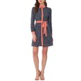 thumbnail image 1 of Unique Bargains Robe Chemise à Manches Longues Vintage Florale à Col Contrastant pour Femmes Bleu Foncé S, 1 of 6
