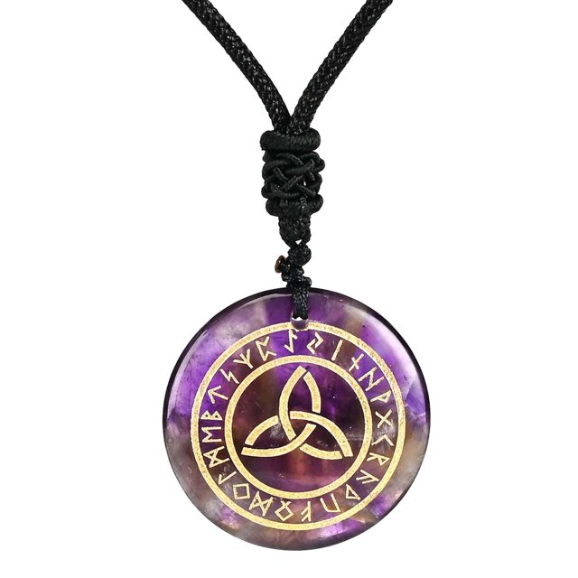 lionlar Pendentif Triquetra Antique Collier Pendentif Rune Bijou Rune Sculpté Lisse Noir Violet