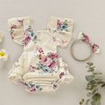 thumbnail image 1 of Baby Girls Floral Rompers Set Flare Sleeve Jumpsuit With Headband Summer, 1 of 5
