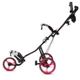 thumbnail image 1 of Patiojoy Chariot de Golf Pliable à 3 Roues à Pousser et Tirer avec Siège, Tableau de Bord, Sac, Rouge, 1 of 5