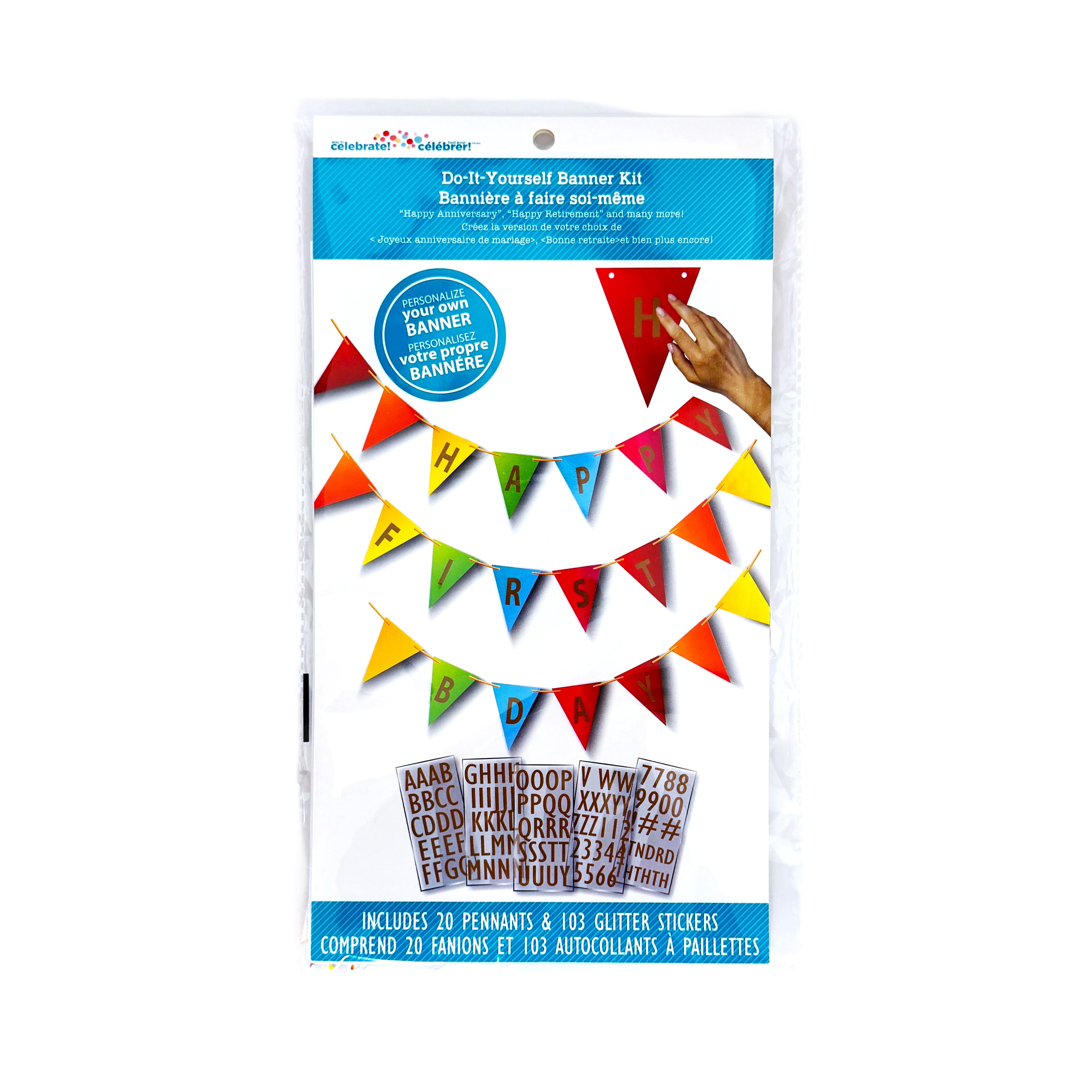 Tout pour célébrer trousse de bannière fanions multicolore en papier à personnaliser pour fête d’anniversaire