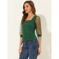 thumbnail image 3 of INSPIRE CHIC Hauts Décontractés pour Femmes à Encolure Carrée Manches 3/4 en Maille Vert Foncé TP, 3 of 5