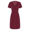 thumbnail image 4 of XDZJLR Robes pour Femmes Formelles Courtes avec Poche Manches de Travail Uni Col en V Jupe Unie, 4 of 6