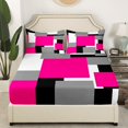 thumbnail image 3 of Erosebridal Chic Abstract Sheet Set Queen, Hot Pink Bedding Sets Queen Size, Rectangle Geometry Decor 4-Piece, 3 of 7