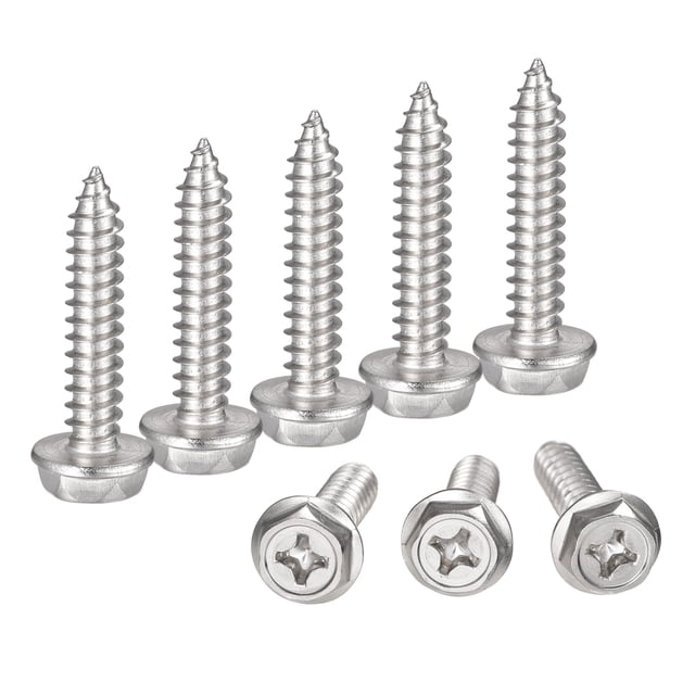 Unique Bargains Rondelle Hexagonale Phillips en Acier Inoxydable 304 M6 x 30 mm à Vis Autotaraudeuses, Lot de 25