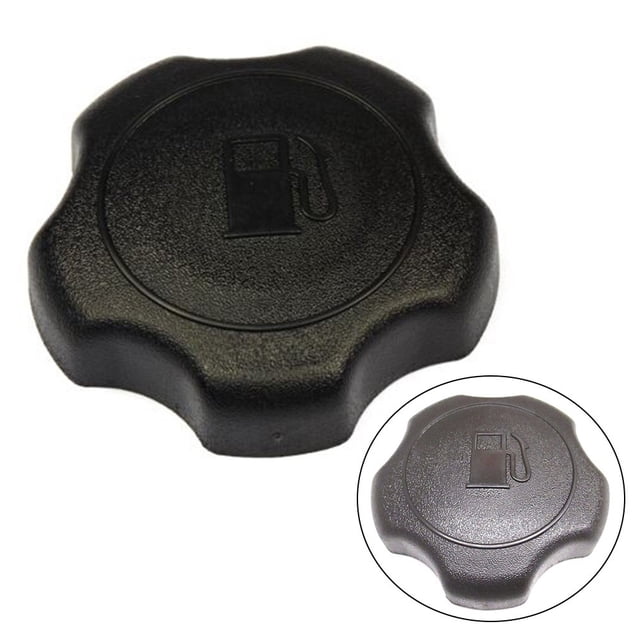 795027 Fuel Gas Cap 2" made of durable plastic, designed to replace models 493988, 493988S, and 397975. Features a black textured finish with a fuel pump icon embossed on the top. Ideal for automotive replacement parts and fuel tank maintenance.