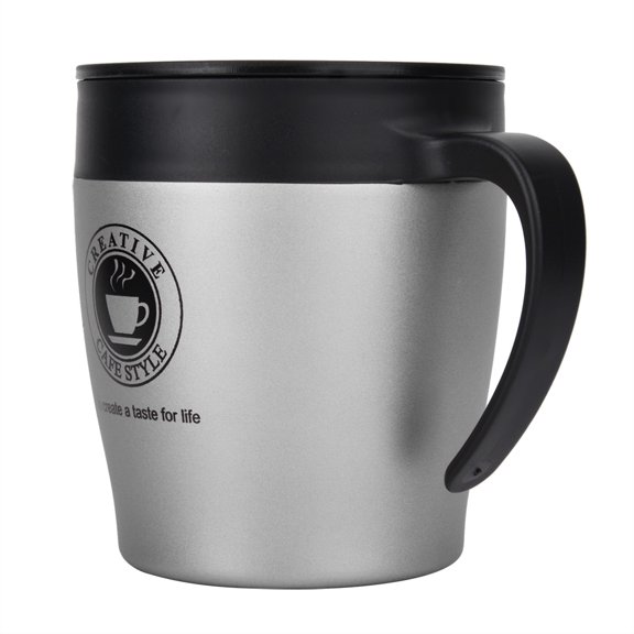 Tasse à café - Tasse à café isolée en acier inoxydable avec cuillère et couvercle pour les voyages de bureau (Argent)