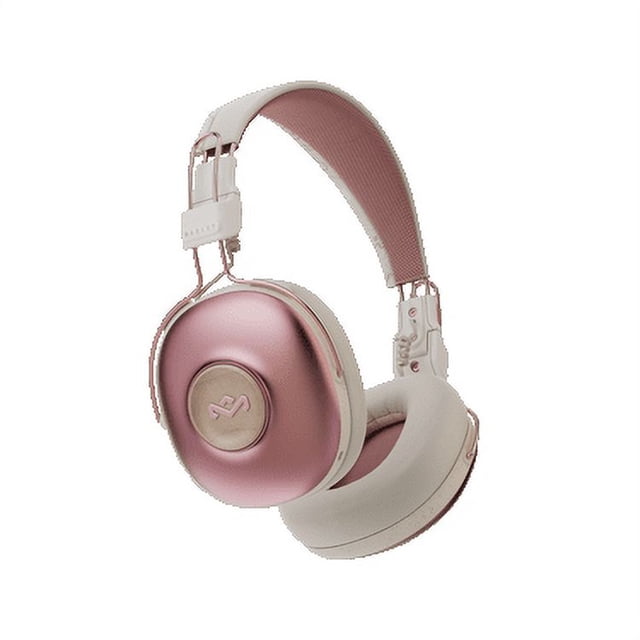 House of Marley Écouteurs Sans Fil Bluetooth à Fréquence de VIBRATION POSITIVE avec Oreillettes Or rose et Serre-Tête beige. Doté de Haut-Parleurs Dynamiques de 40 mm pour audio hi-fi, de Coussinets d'Oreille en Mousse Mémoire Moelleuse et d'Accent en Bois Certifiés FSC®. Conception Supra-Auriculaire avec 34 Heures d'Autonomie, Technologie de Recharge Rapide, Portabilité Pliable et microphone Intégré pour des Appels Mains Libres.