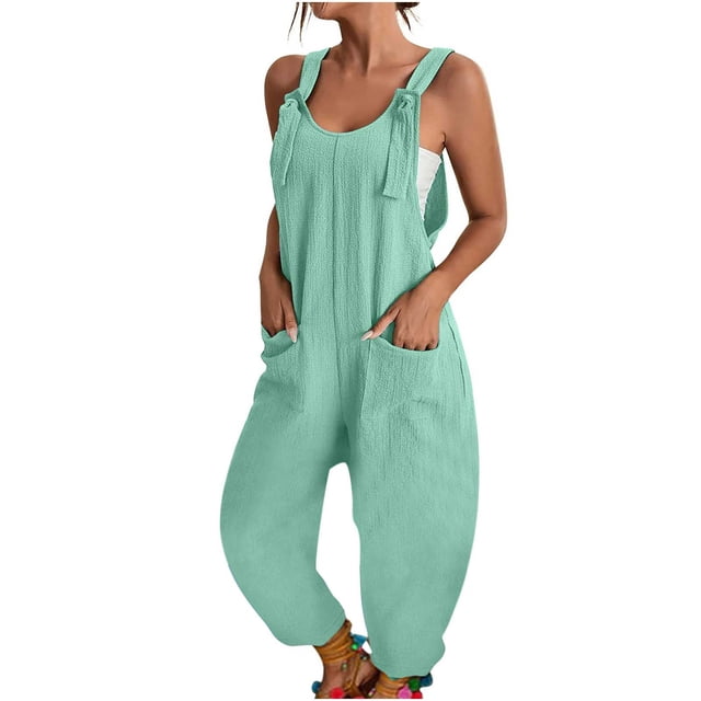 B91xZ Salopette Décontractée pour Femmes, Sans Manches, Bretelles Réglables, Jambes Larges, avec Poches, Vert Menthe TG