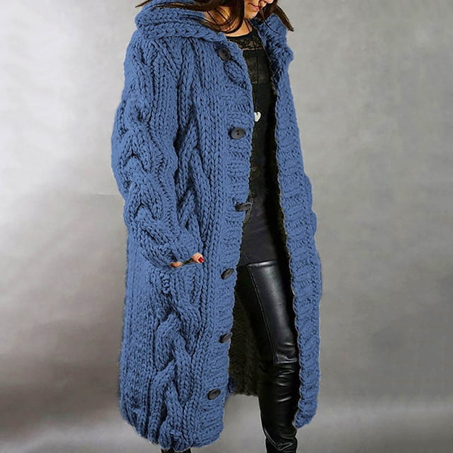 XZNGL Long Cardigan Sweaters for Women Hood Cardigan Large Size Sweater Pocket Single Breasted Long Sleeves Coat Long Sweaters for Women Cardigans with Pockets