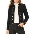thumbnail image 1 of INSPIRE CHIC Women's Stand Collar Open Front Button Decor Casual Steampunk Jacket Black 2XL, 1 of 7