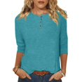 thumbnail image 1 of Yuyuzo Womens 3/4 Sleeve Tops Basic Button Crew Neck Solid Color Loose Fitted Tunics Tee Blouses, 1 of 5