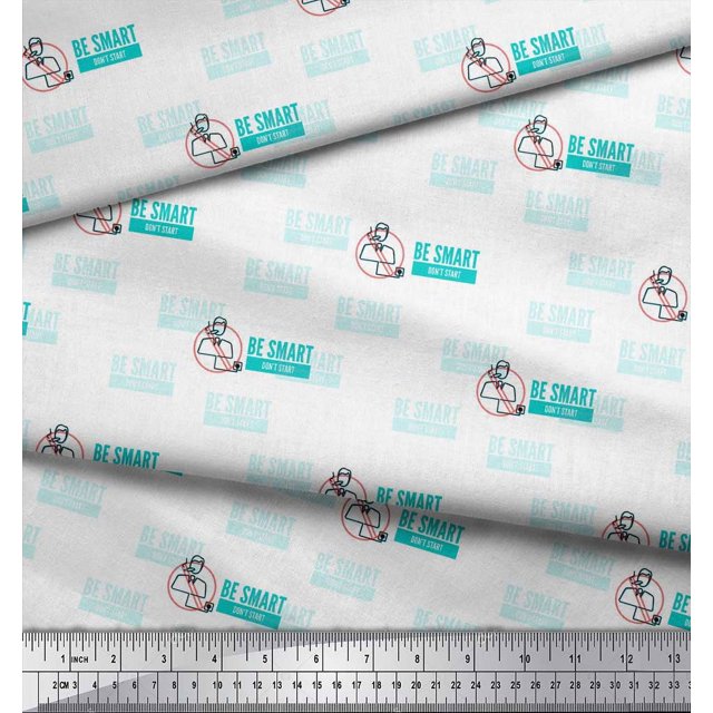 Soimoi Green Poly Georgette Fabric Be Smart Dont Start Text Printed Fabric 1 Yard 42 Inch Wide