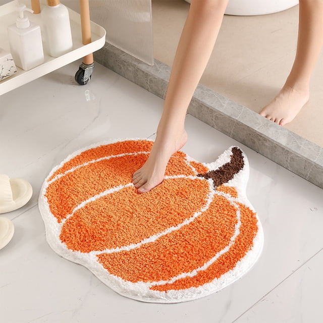 Jubipavy Pumpkin Bathroom Rugs Pumpkin Shaped Bath Mat Machines Washable Orange Bath Rugs Tub Living Bedroom Kitchen Decoration Area Rugs Gift